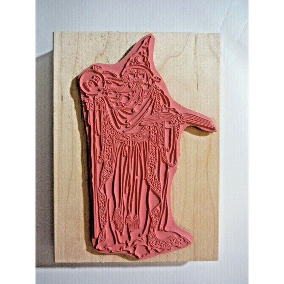 Stamps Happen, Inc. #80091 Wizard Wood Rubber Stamp 5.5" x 4" Vintage - Picture 3 of 5